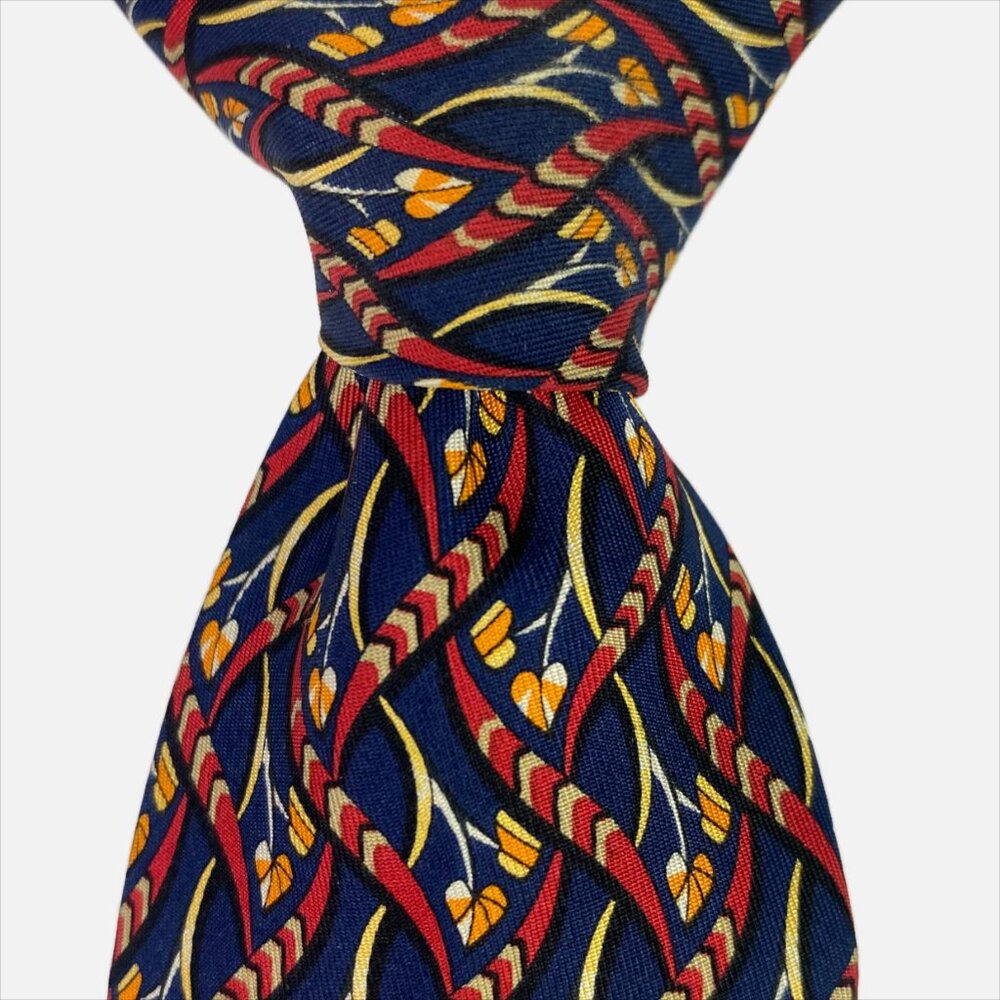 Salvatore Ferragamo Necktie Tie Blue Geometric Abstract Silk Floral Chevron